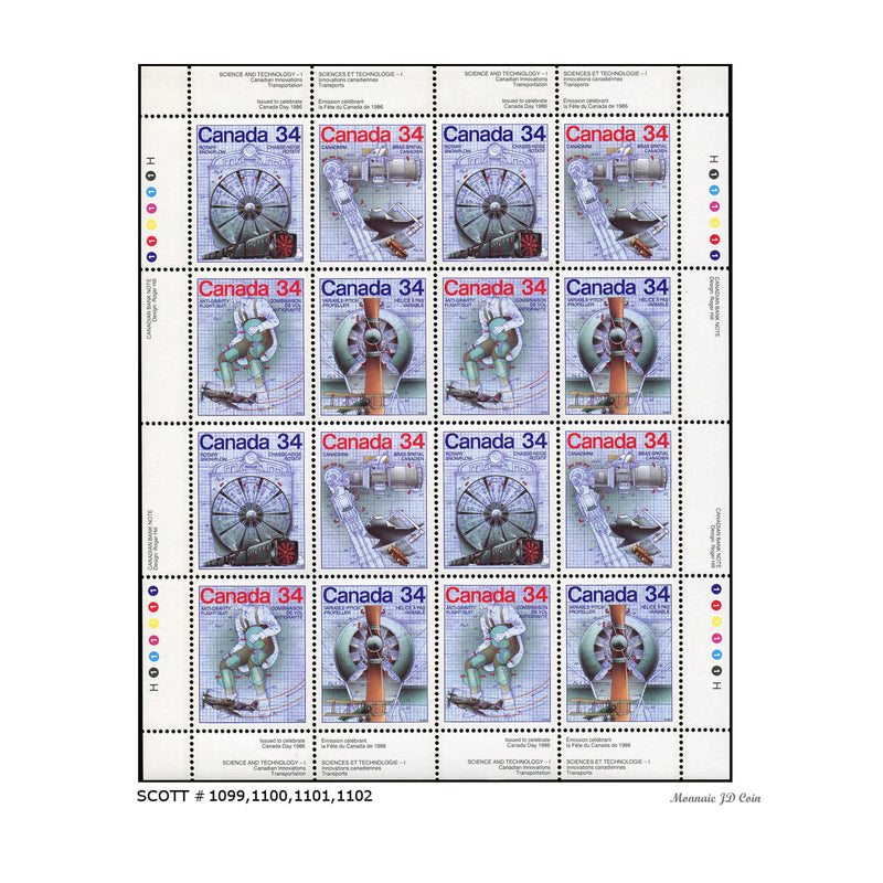 1986 Canada Stamp Full Pane of 16