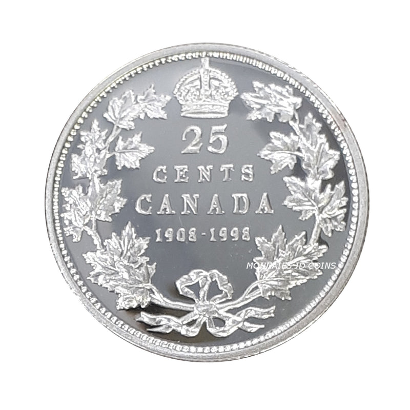 1998 Canada 25 Cents Commemorative (1908-1998) Brillant Sterling Silver Proof Coin