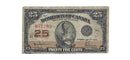 1923 Canada 25 Cents Shinplaster Dominion Of Canada  Hyndman-Saunders, DC-24b (VG/F)