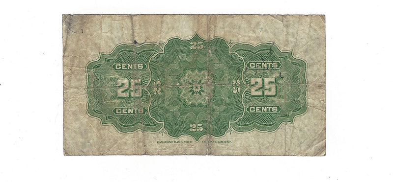 1923 Canada 25 Cents Shinplaster Dominion Of Canada  McCavour-Saunders, DC-24c (VG/F)