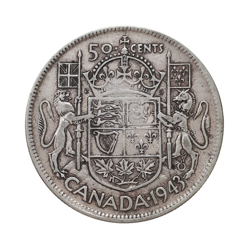 1943 Wide Date Far-3 Canada 50 Cents Circulated