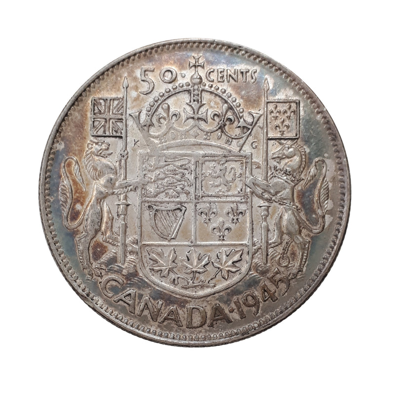 1945 Wide Date Pointed 5/5 Canada 50 Cents (VF-EF)