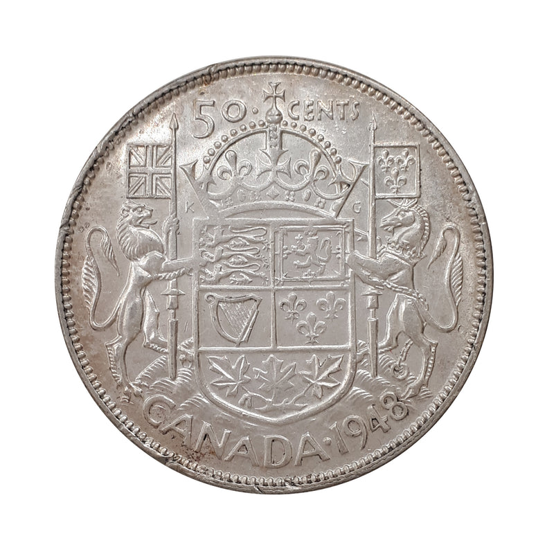 1948 ND Low 4/4 Canada 50 Cents (EF/AU)