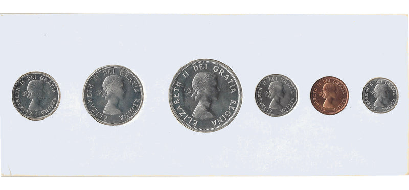 1957 Canada Uncirculated Proof Like Coin Set Original White Cardboard