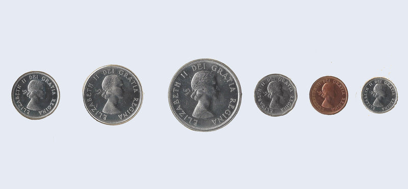 1958 Canada Uncirculated Proof Like Coin Set Original White Cardboard