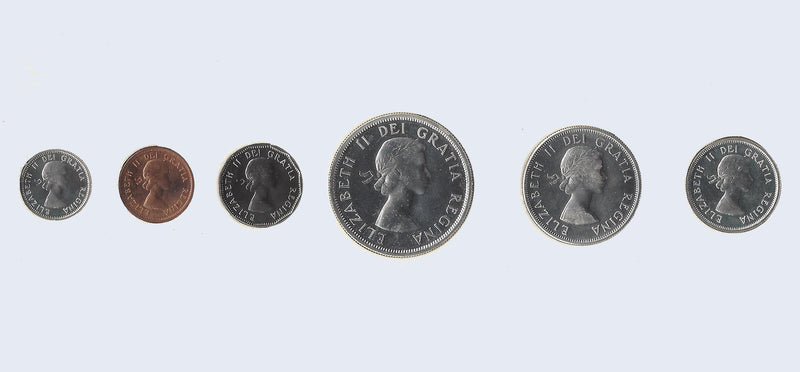 1959 Canada Uncirculated Proof Like Coin Set Original White Cardboard