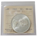 1965 MBP5 Type5 Canada Silver Dollar ICCS MS-64