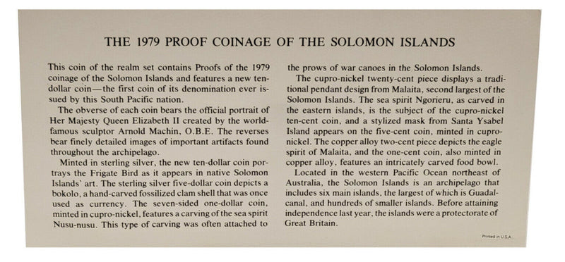 1979 Solomo Proof Set Silver 8 Coin Collector .925 Sterling Silver FRANKLIN MINT