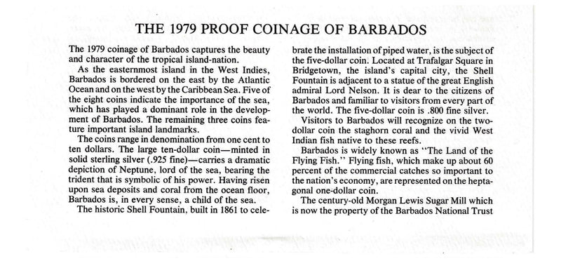 1979 Barbados Proof Set Silver 8 Coin Collector .925 Sterling Silver FRANKLIN MINT