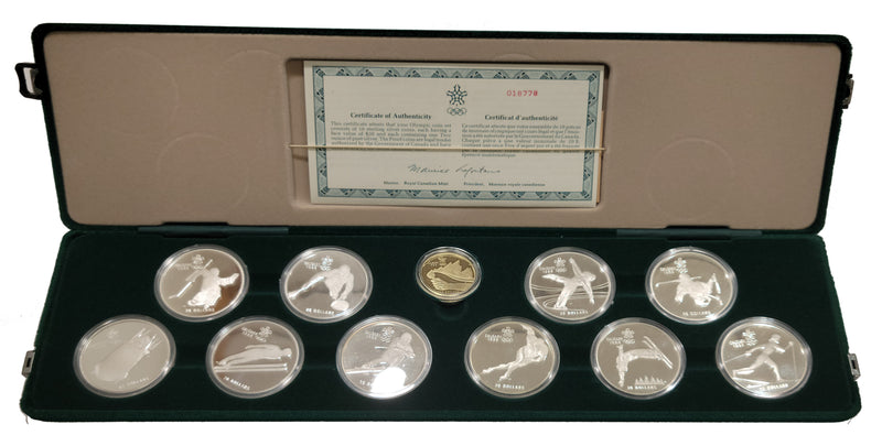 1988 Canada Calgary Olympic Winter Games Complete Set Of 10 x $20 Silver With $100 14K Gold Coin