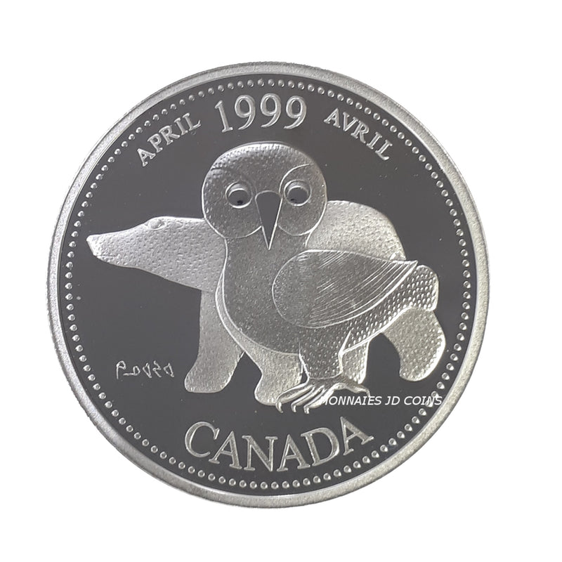 1999 Canada 25 Cents  Millenium April Silver Proof Coin