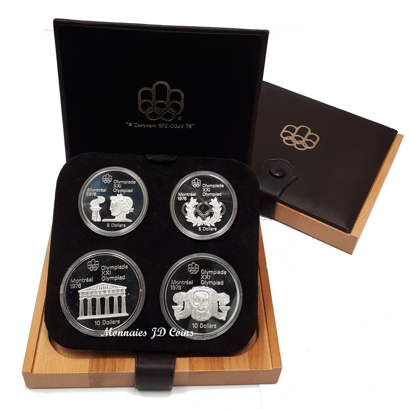 1976 Canada Olympic Montreal Complet Proof Set Of 28 Silver Sterling Coins In Luxury Wood Box