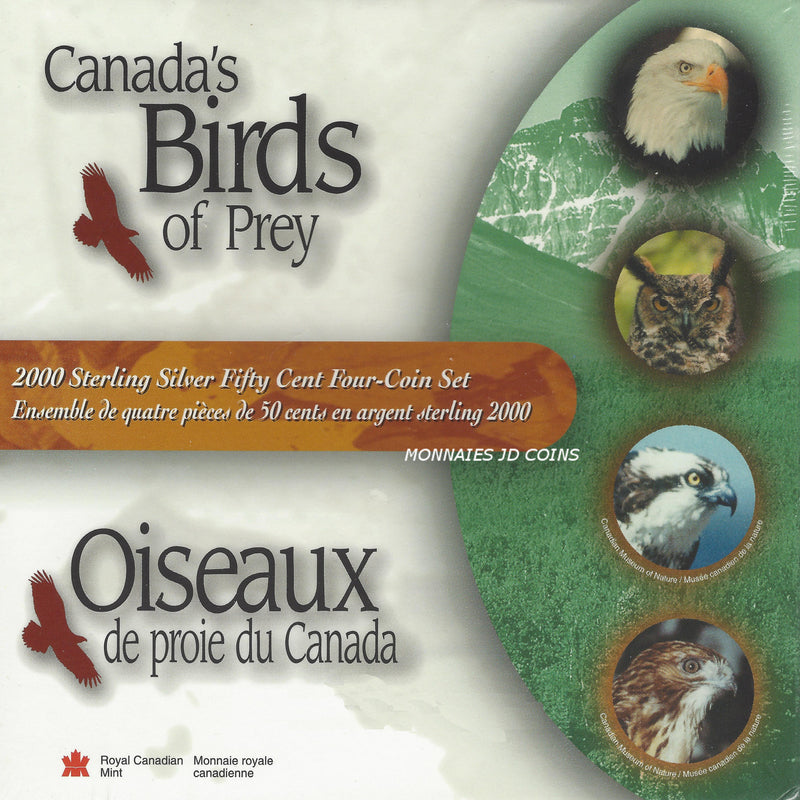 2000 Canada 50 Cents Canadian Birds Of Prey Sterling Silver 4-Coins Set