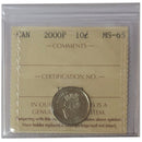 2000P Canada 10 Cents ICCS Graded MS-65