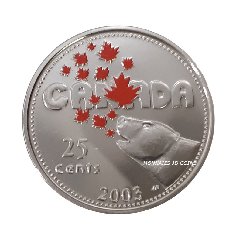 2003P Canada Coloured Polar Bear Canada Day 25 Cents Coin