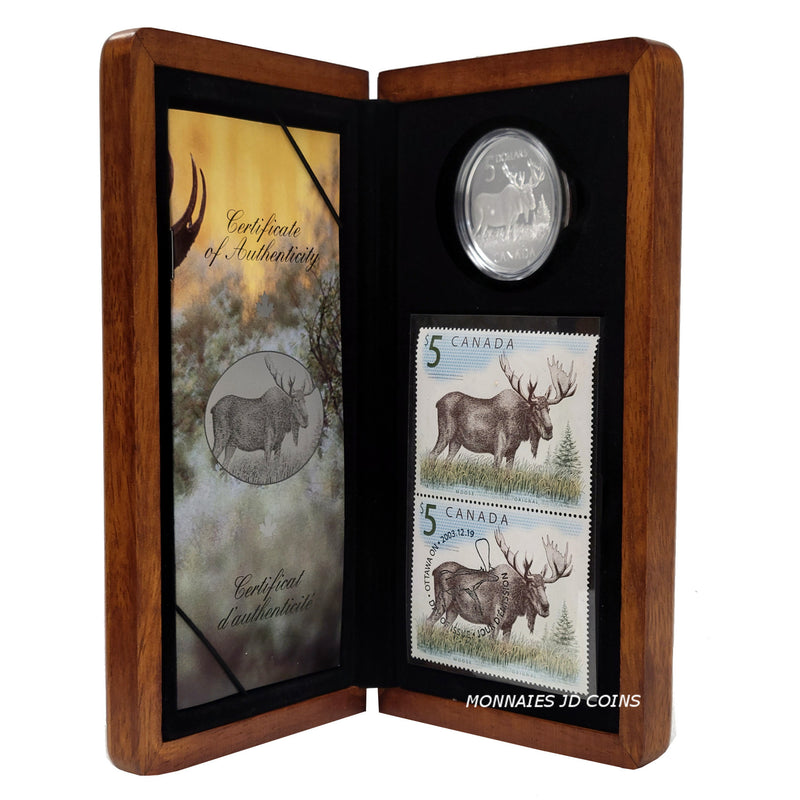 2004 Canada $5 Canadian Wildlife Series The Majestic Moose Fine Silver Coin & Stamps