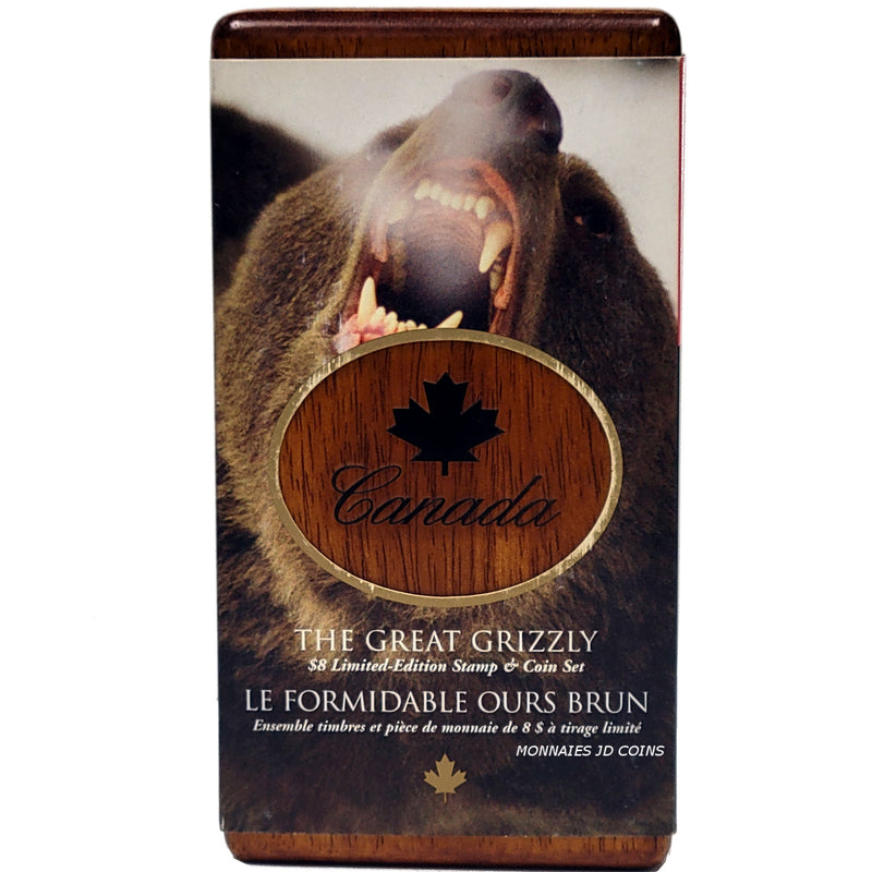 2004 Canada $8 Canadian Wildlife Series The Great Grizzly Fine Silver Coin & Stamps