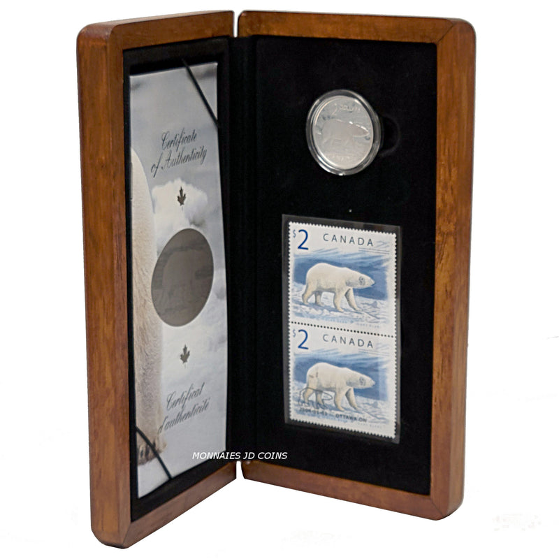 2004 Canada $2 Canadian Wildlife Series The Proud Polar Bear Fine Silver Coin & Stamps