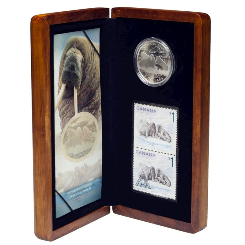 2005 Canada $5 Canadian Wildlife Series The Atlantic Walrus And Calf Fine Silver Coin & Stamps