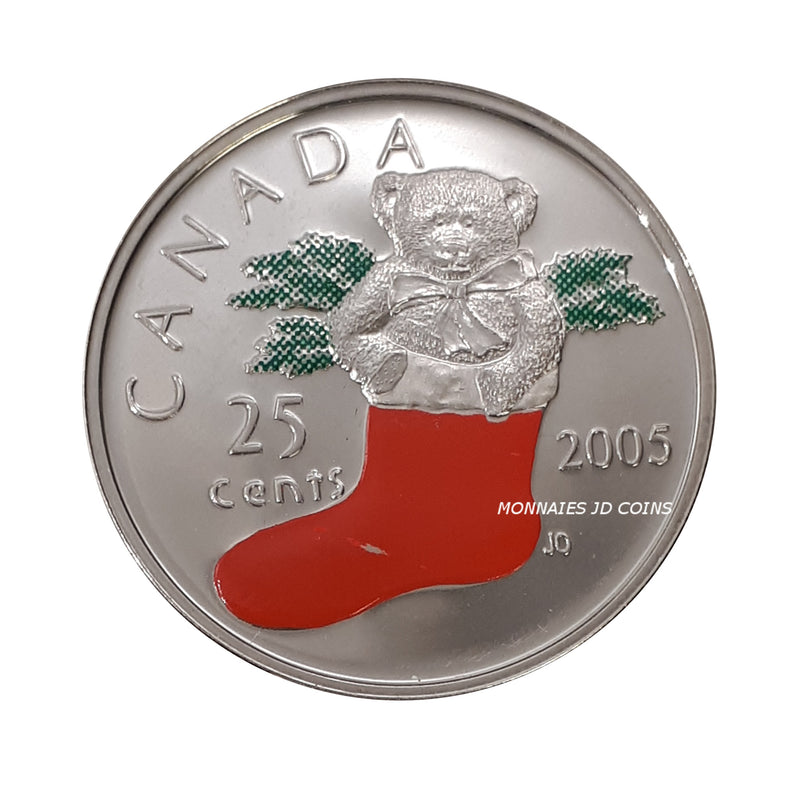 2005P Canada 25 Cents Christmas Stocking Coloured Proof Like Coin