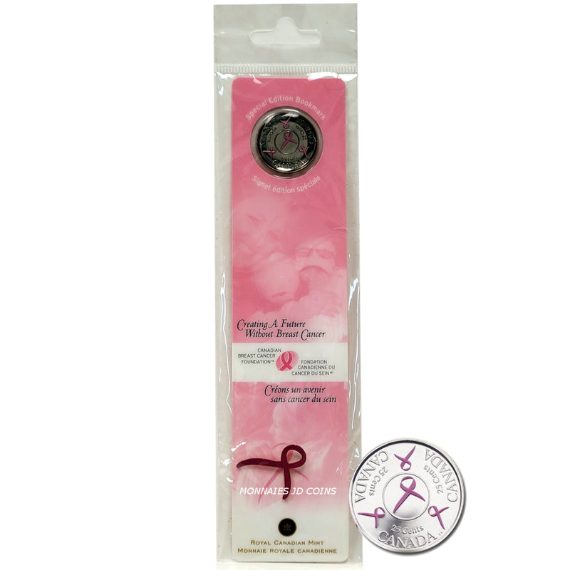 2006 Canada 25 Cent Breast Cancer Pink Ribbon Coin Bookmark With Commemorative Pin