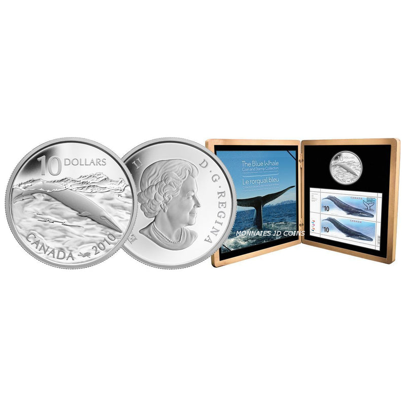 2010 Canada $10 The Blue Whale Coin And Stamps Set Sterling Silver