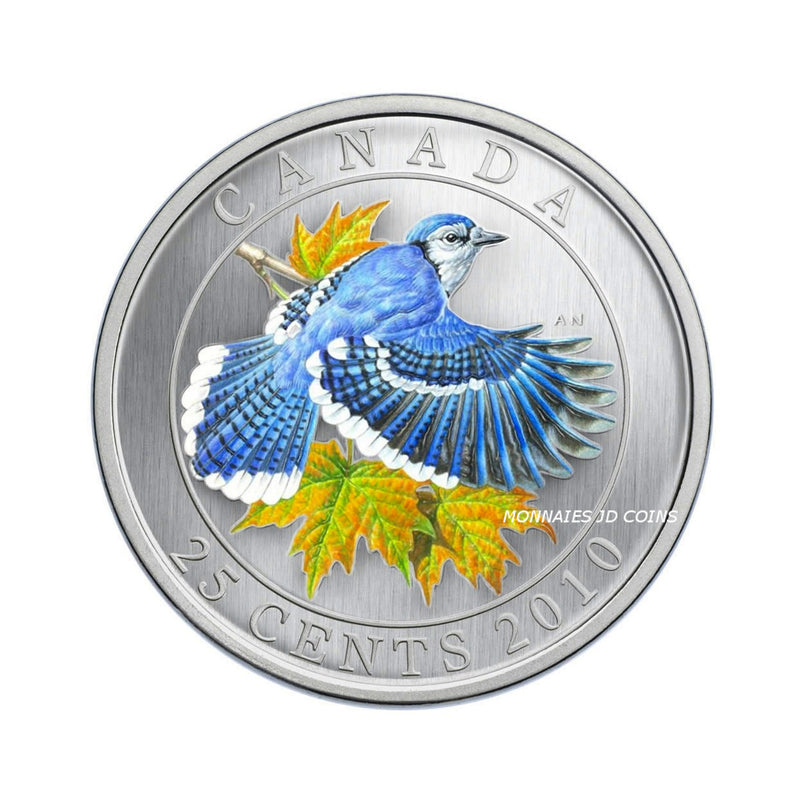 2010 Canada 25 Cents Coloured Coin Birds Of Canada Blue Jay