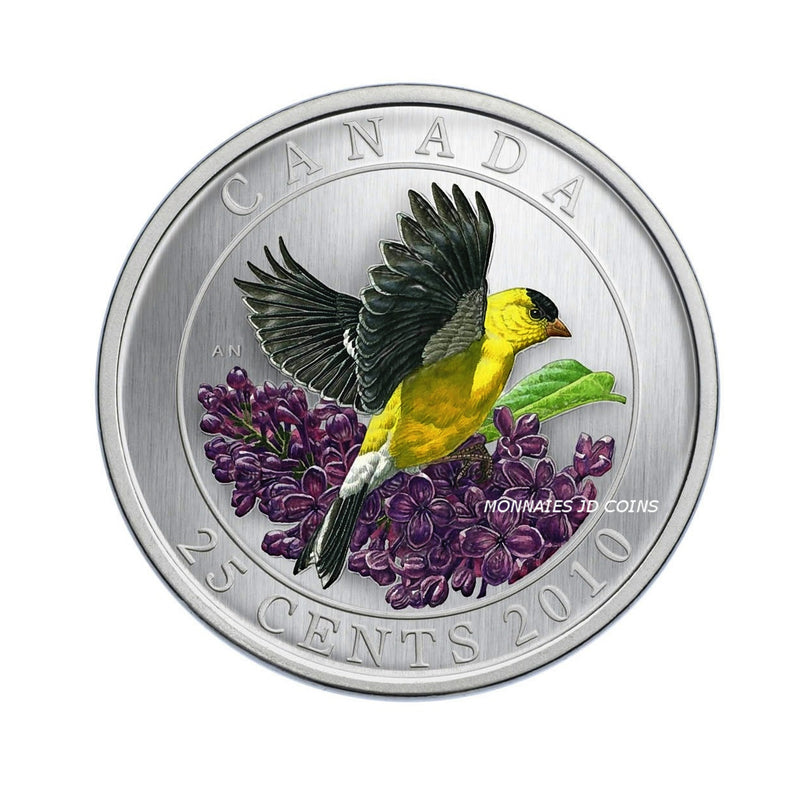 2010 Canada 25 Cents Coloured Coin Birds Of Canada Goldfinch