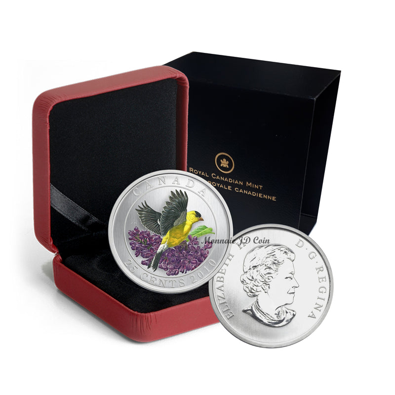 2010 Canada 25 Cents Coloured Coin Birds Of Canada Goldfinch