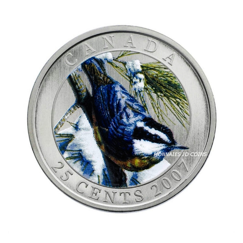2007 Canada 25 Cents Coloured Coin Birds Of Canada Red-Breasted Nuthatch