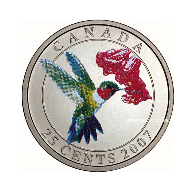 2007 Canada 25 Cents Coloured Coin Birds Of Canada Ruby-Throated Hummingbird