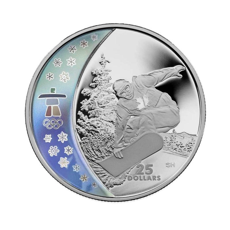 2008 $25 Snowboarding Sterling Silver Hologram Coin