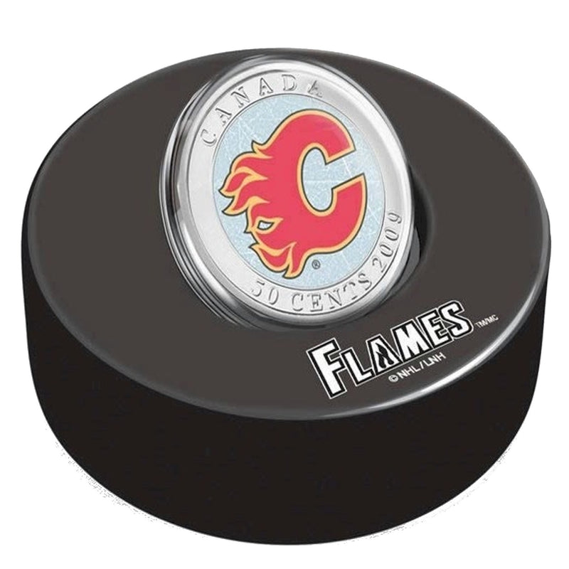 2009 Canada 50 Cent Calgary Flammes Hockey Coin Puck 2008/2009