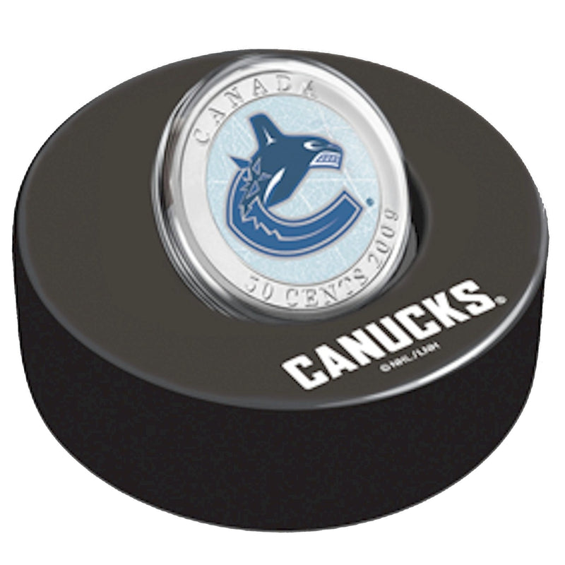 2009 Canada 50 Cent Vancouver Canucks Hockey Coin Puck 2008/2009