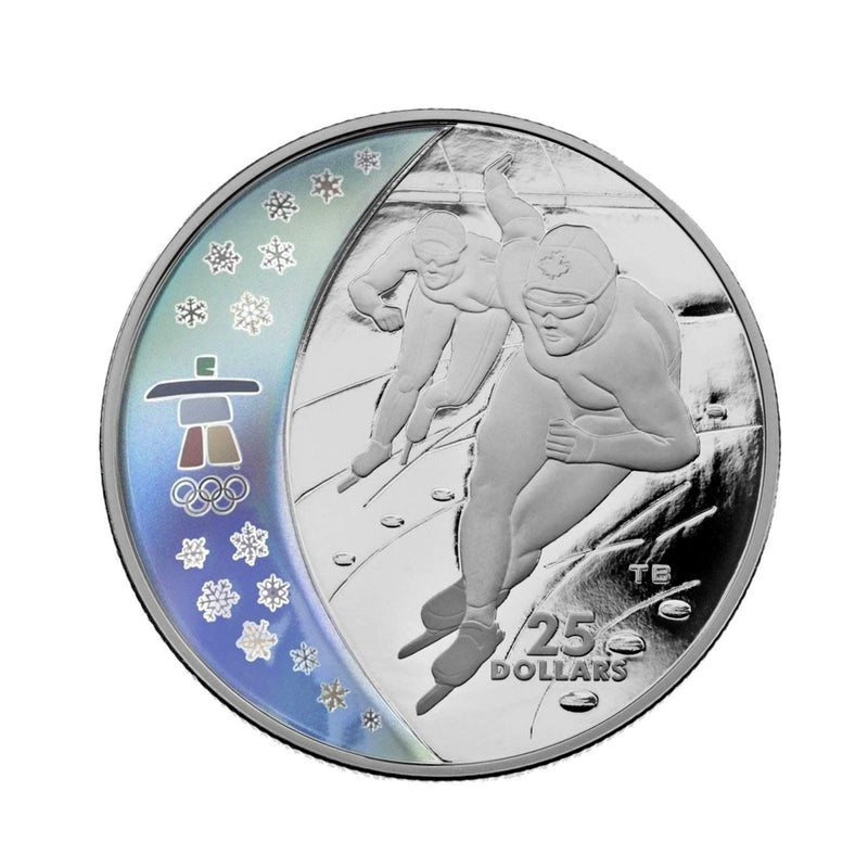 2009 $25 Speed Skating Sterling Silver Hologram Coin