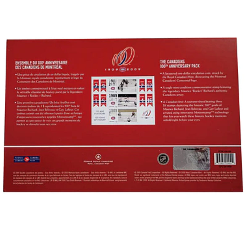 2009 Canada NHL Montreal Canadiens 100th Ann. Loonie And Stamp Set