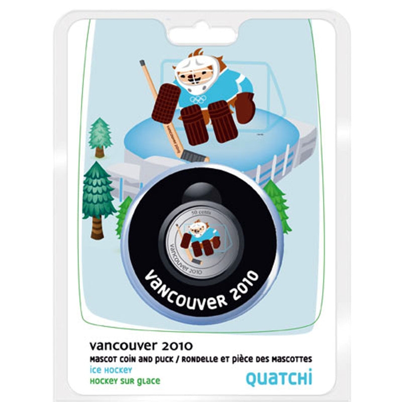 2010 Canada 50 Cent Vancouver Mascot Quatchi Ice Hockey Pucks