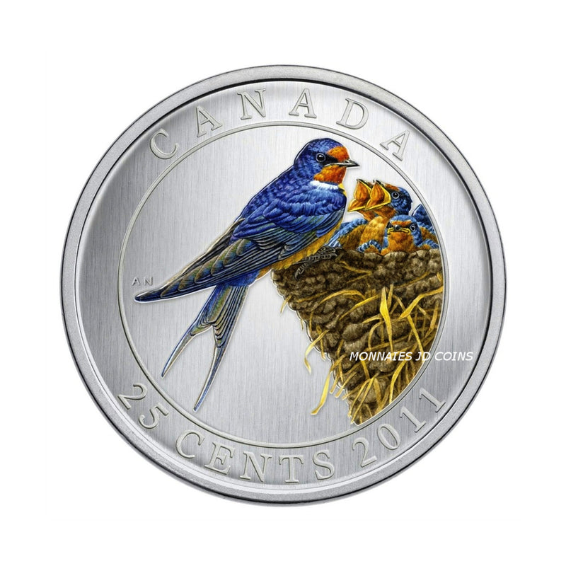 2011 Canada 25 Cents Coloured Coin Birds Of Canada Barn Swallow