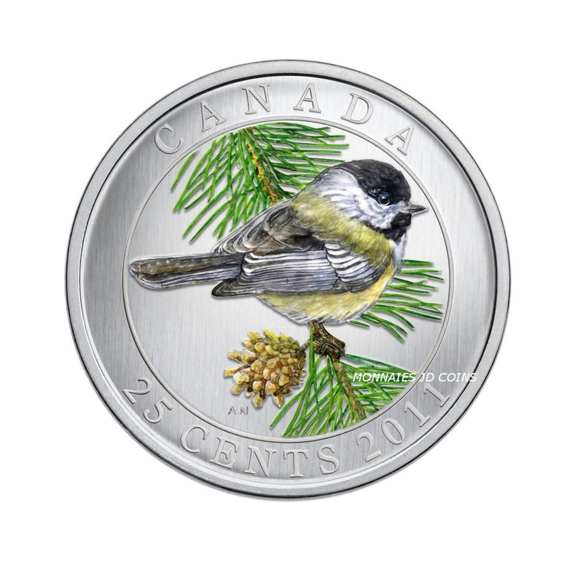 2011 Canada 25 Cents Coloured Coin Birds Of Canada Black-Capped Chickadee