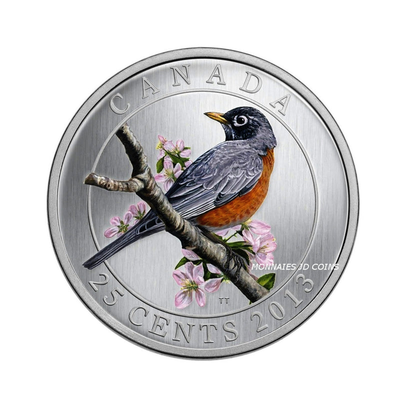 2013 Canada 25 Cents Coloured Coin Birds Of Canada American Robin