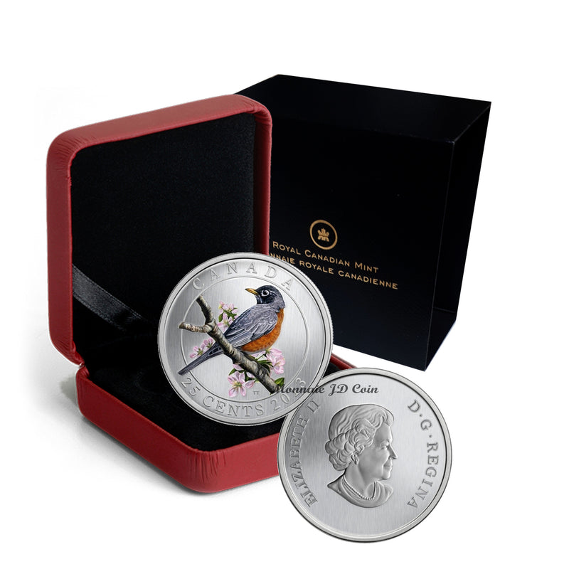 2013 Canada 25 Cents Coloured Coin Birds Of Canada American Robin