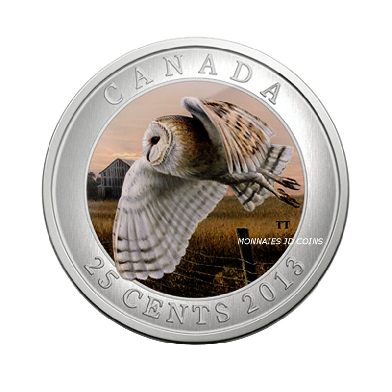 2013 Canada 25 Cents Coloured Coin Birds Of Canada Barn Owl