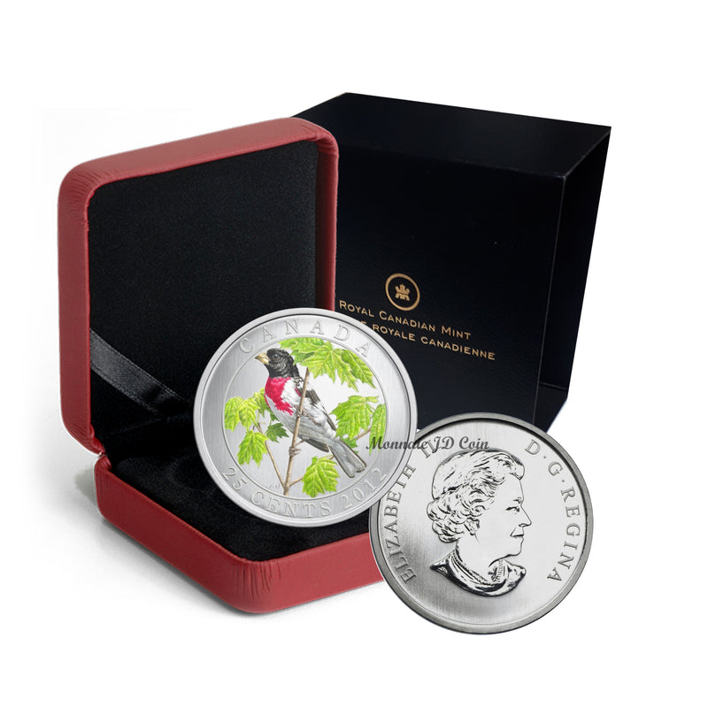 2012 Canada 25 Cents Coloured Coin Birds Of Canada Rose-Breasted Grosbeak