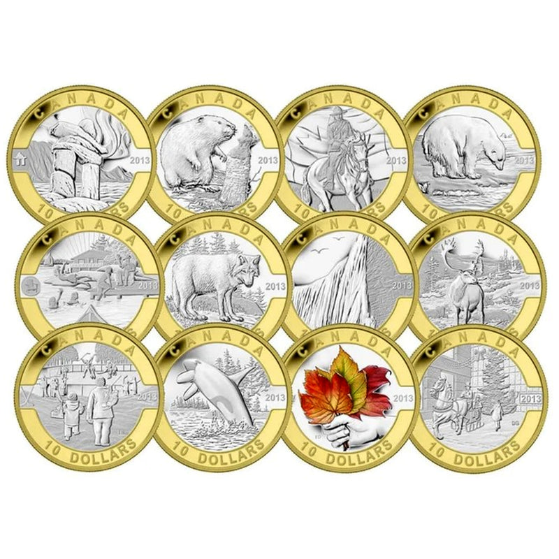 2013 Canada $10 O Canada 12 Coins Set 1/2 Oz Fine Silver Gold Plated Set