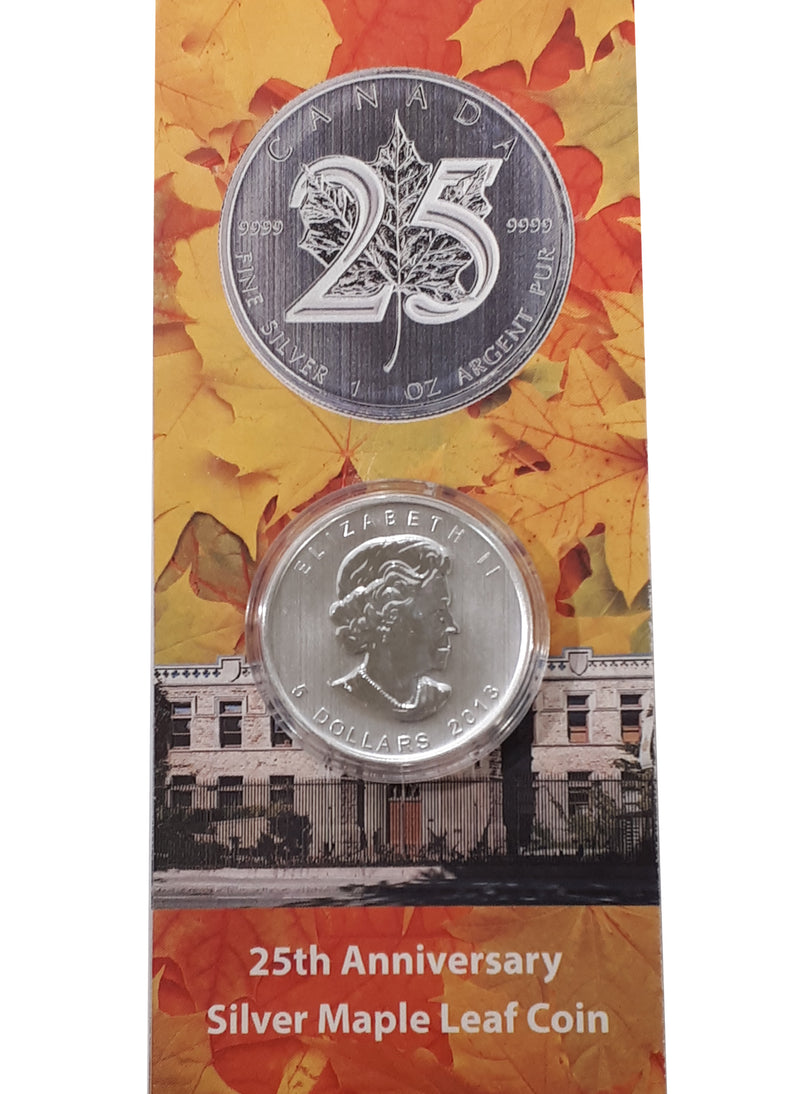 2013 Canada $5 25th Anniversary Maple Leaf 1oz  99.99% Fine Silver Coin (No Tax)
