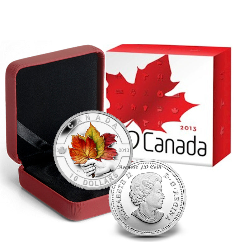 2013 Canada $10  O Canada Series The Maple Leaf Coloured Fine Silver (No Tax)