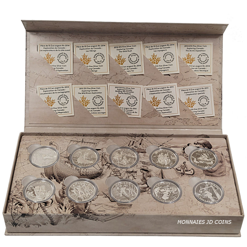 2014-2015 Canada $15 Exploring Canada Complete 10 coins Set