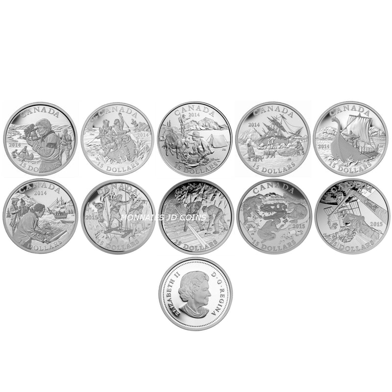 2014-2015 Canada $15 Exploring Canada Complete 10 coins Set