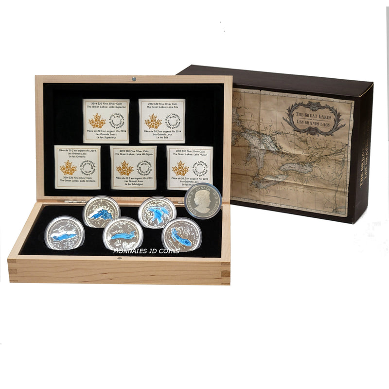 2014-2015 Canada $20 Great Lakes 5 Coins Set In Deluxe Case Fine Silver (No Tax)