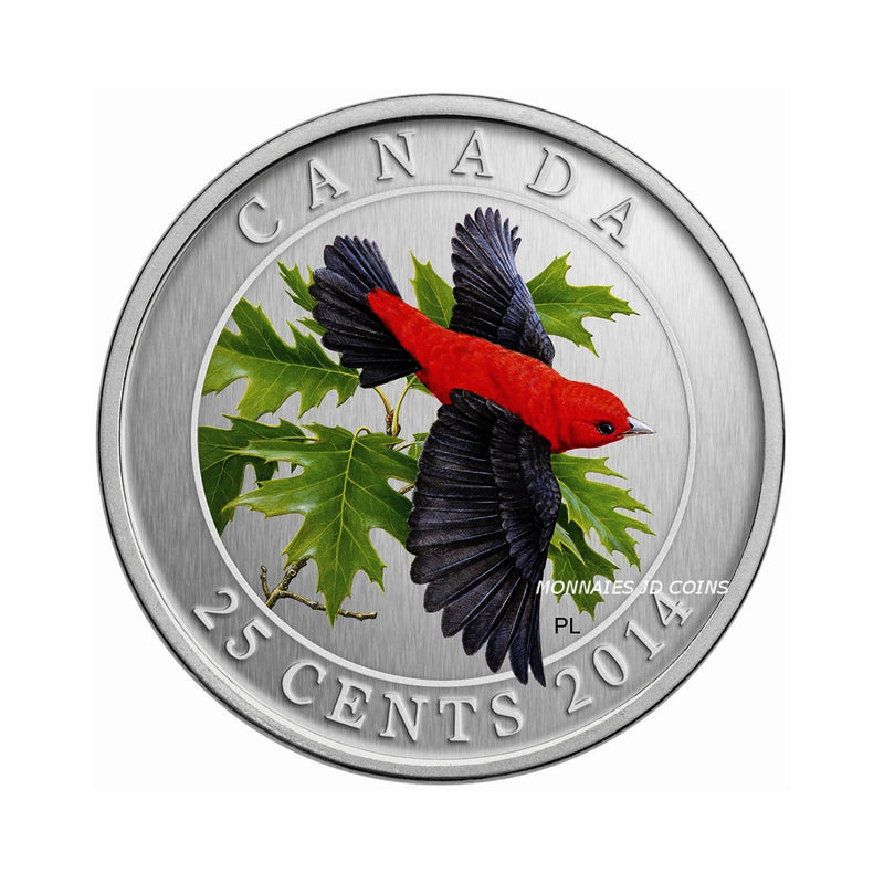 2014 Canada 25 Cents Coloured Coin Birds Of Canada Scarlet Tanager